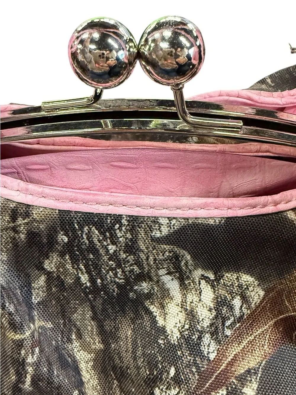 Pink Camo Shoulder Bag Kiss Lock Croc Embossed Boutique McBling Country Glam